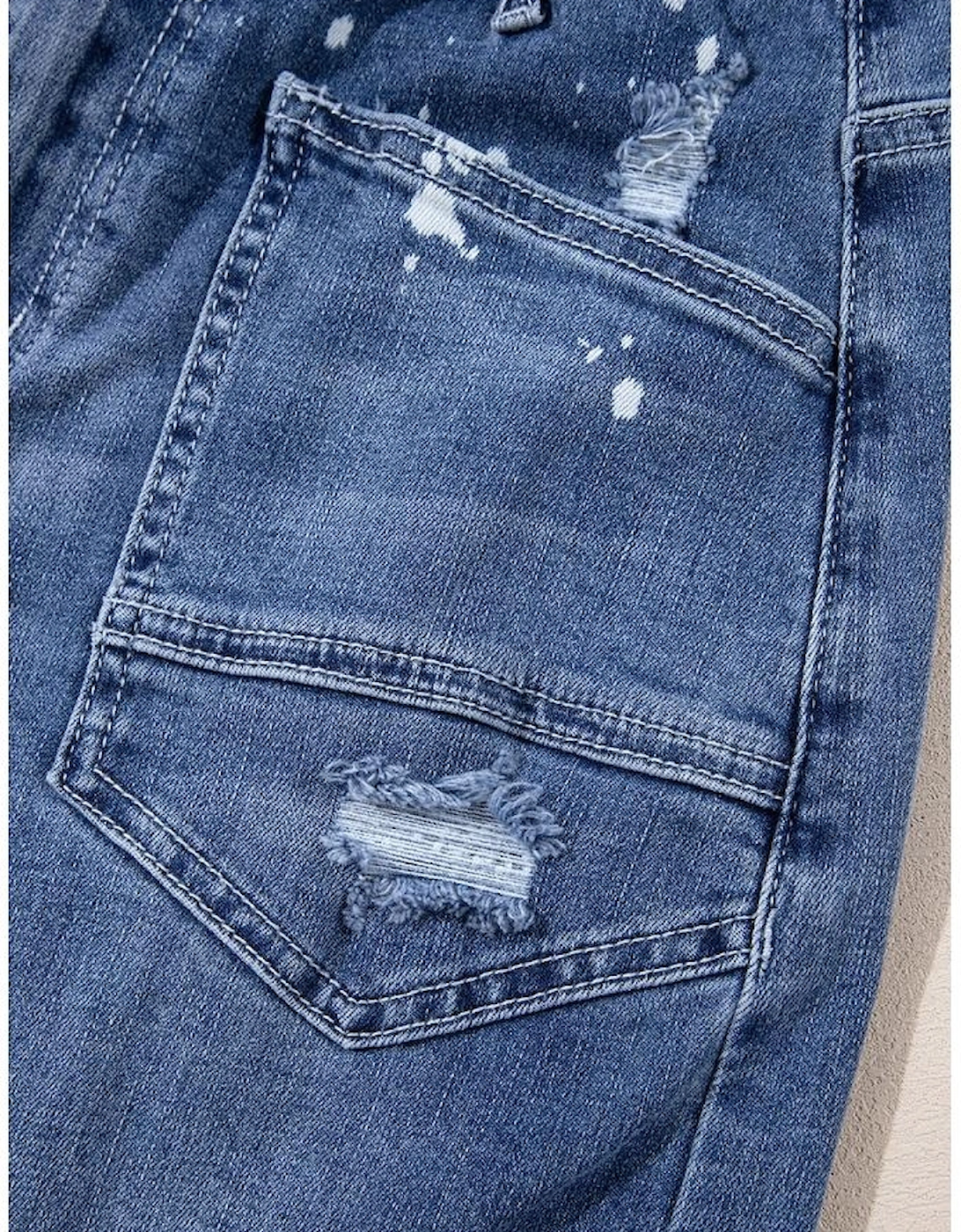 Ashleigh Blue Ripped Splattering Paint Rope Waist Cropped Straight Jeans