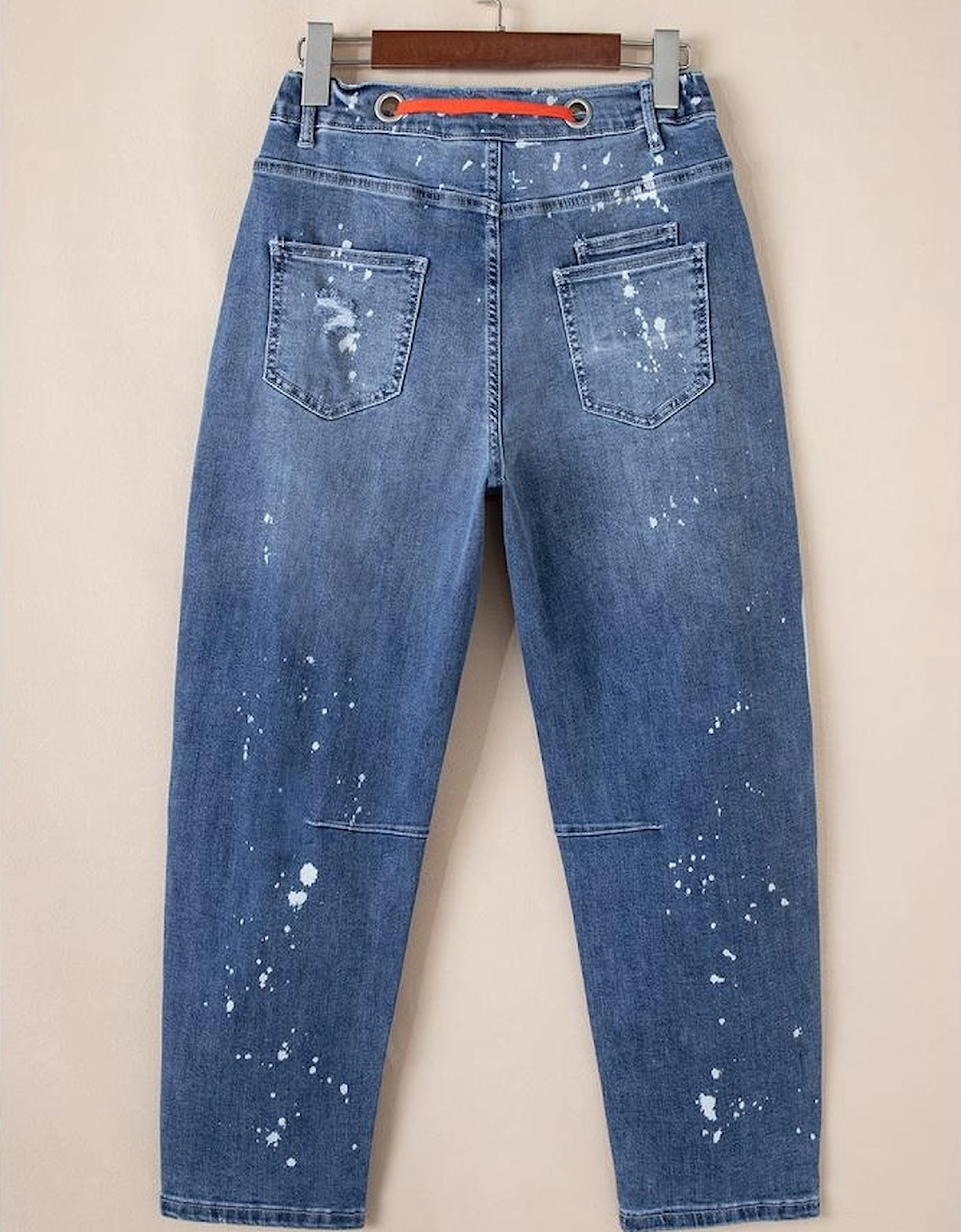 Ashleigh Blue Ripped Splattering Paint Rope Waist Cropped Straight Jeans