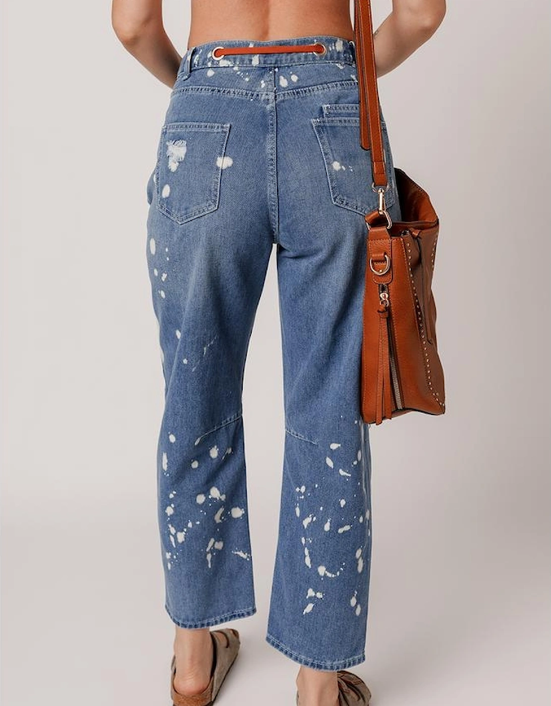 Ashleigh Blue Ripped Splattering Paint Rope Waist Cropped Straight Jeans