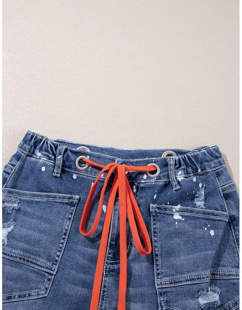 Ashleigh Blue Ripped Splattering Paint Rope Waist Cropped Straight Jeans