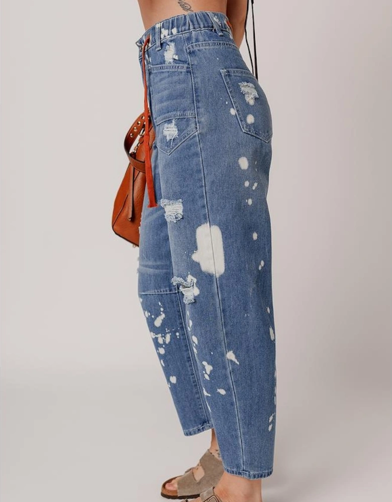 Ashleigh Blue Ripped Splattering Paint Rope Waist Cropped Straight Jeans