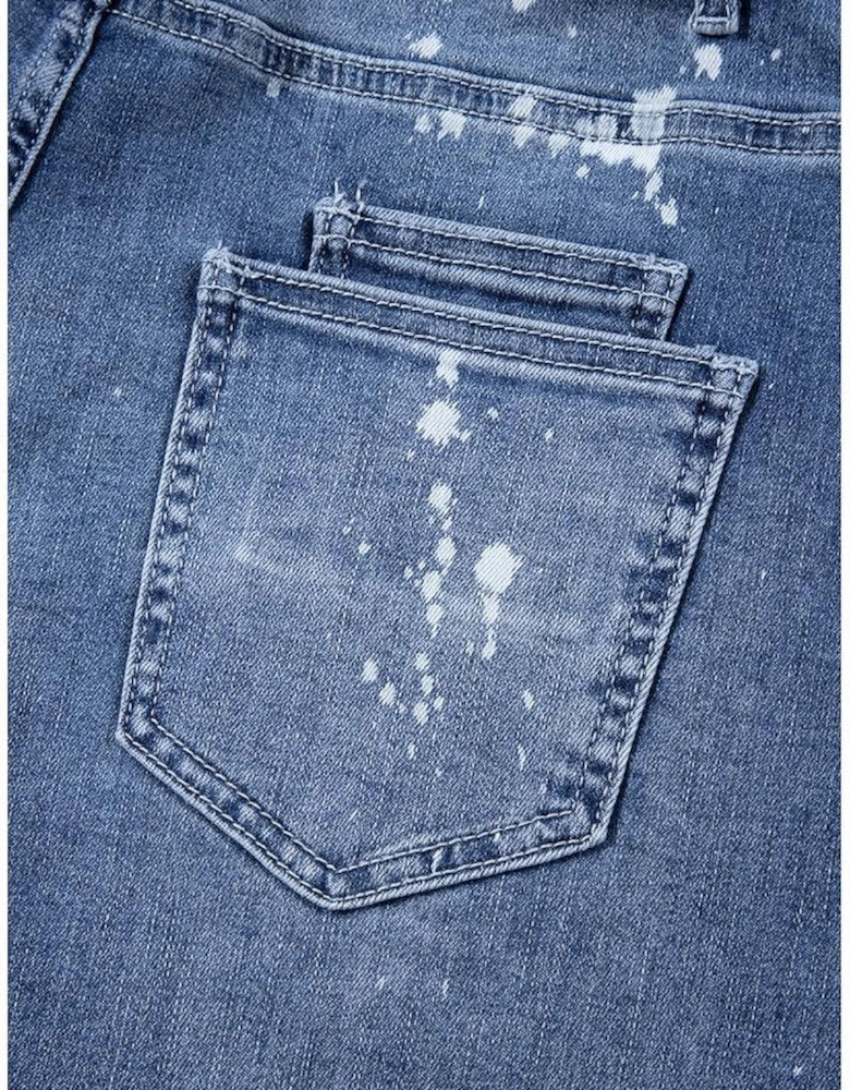 Ashleigh Blue Ripped Splattering Paint Rope Waist Cropped Straight Jeans