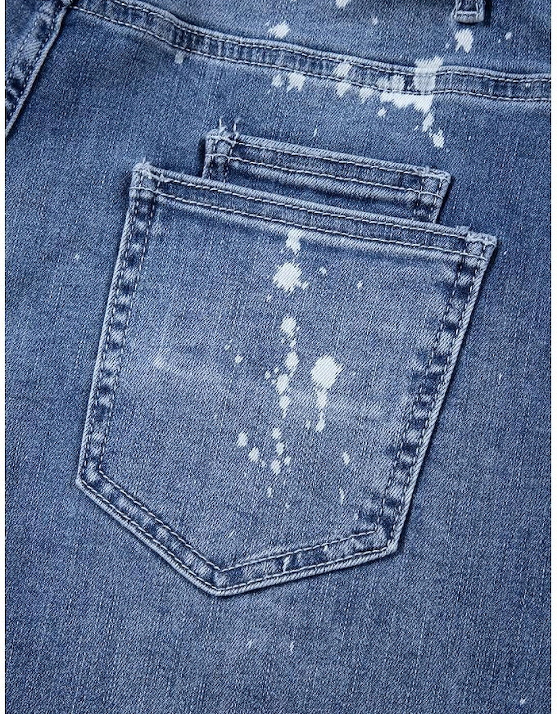 Ashleigh Blue Ripped Splattering Paint Rope Waist Cropped Straight Jeans