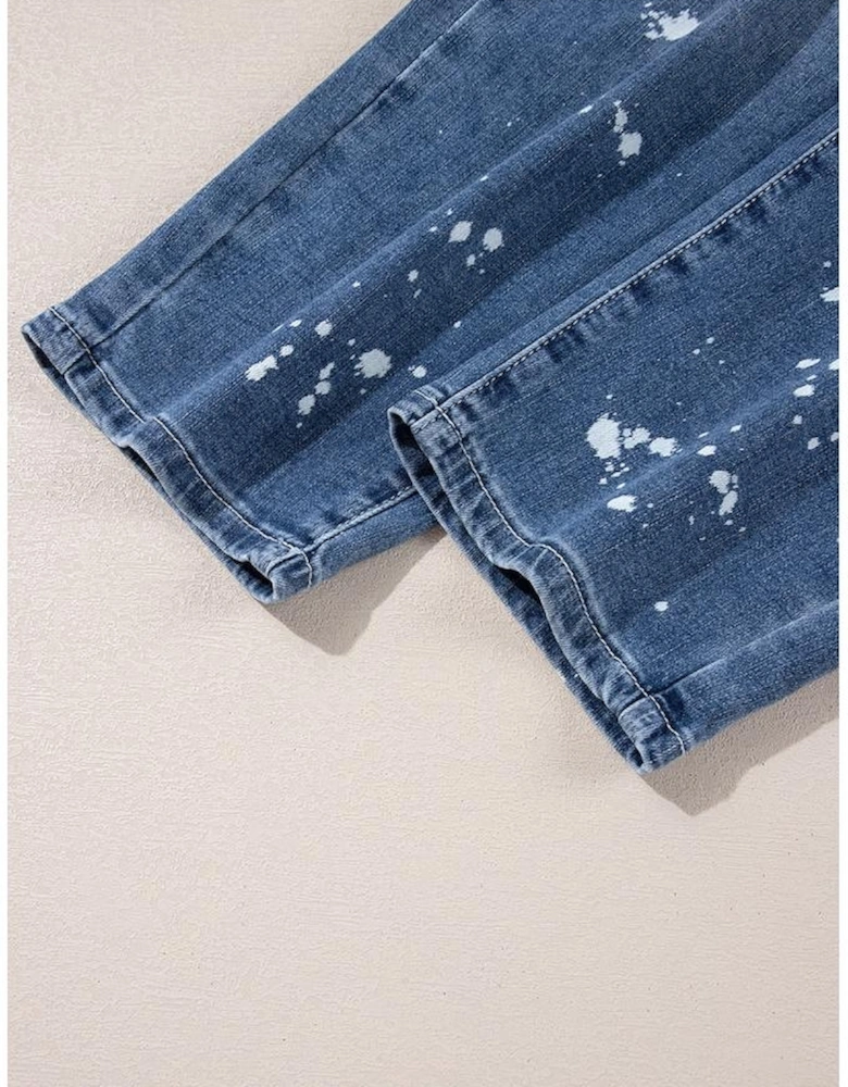 Ashleigh Blue Ripped Splattering Paint Rope Waist Cropped Straight Jeans