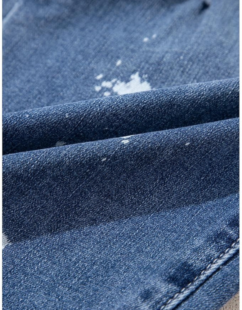 Ashleigh Blue Ripped Splattering Paint Rope Waist Cropped Straight Jeans