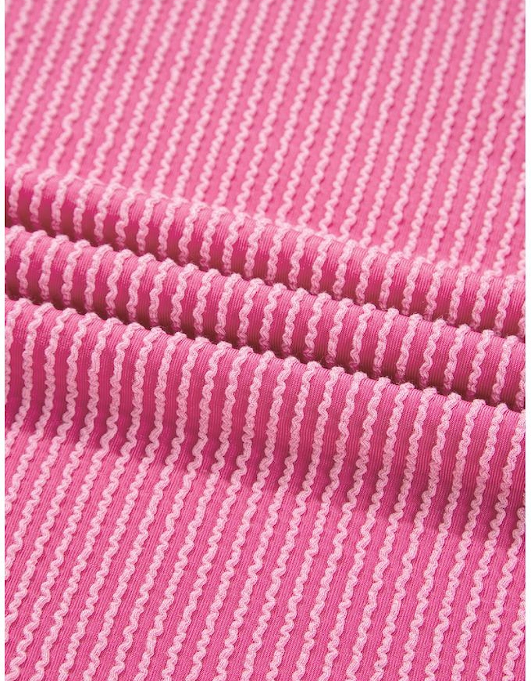 Bonbon Spiral Ribbed Exposed Seam Detail Plus Size Long Sleeve Top