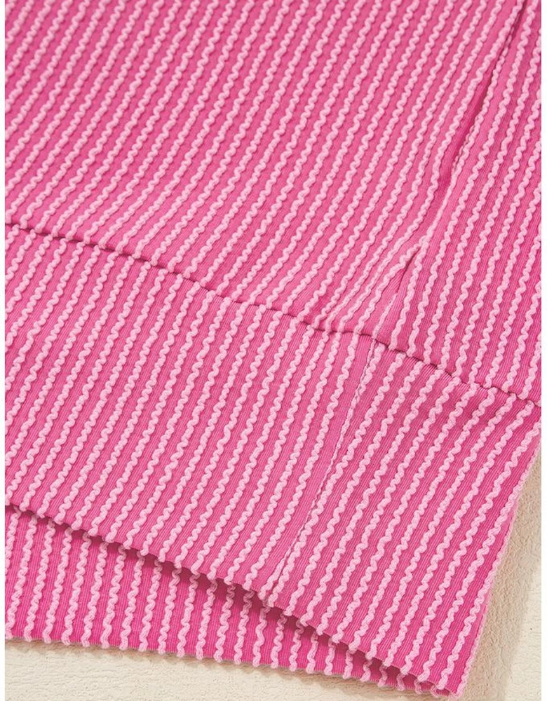 Bonbon Spiral Ribbed Exposed Seam Detail Plus Size Long Sleeve Top