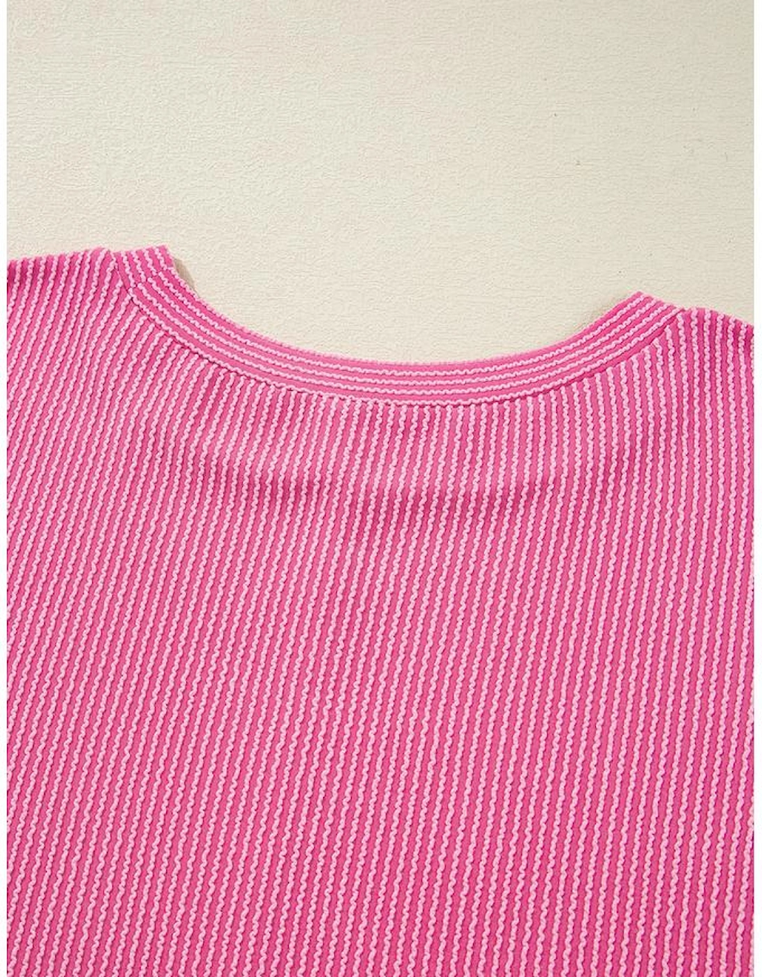 Bonbon Spiral Ribbed Exposed Seam Detail Plus Size Long Sleeve Top