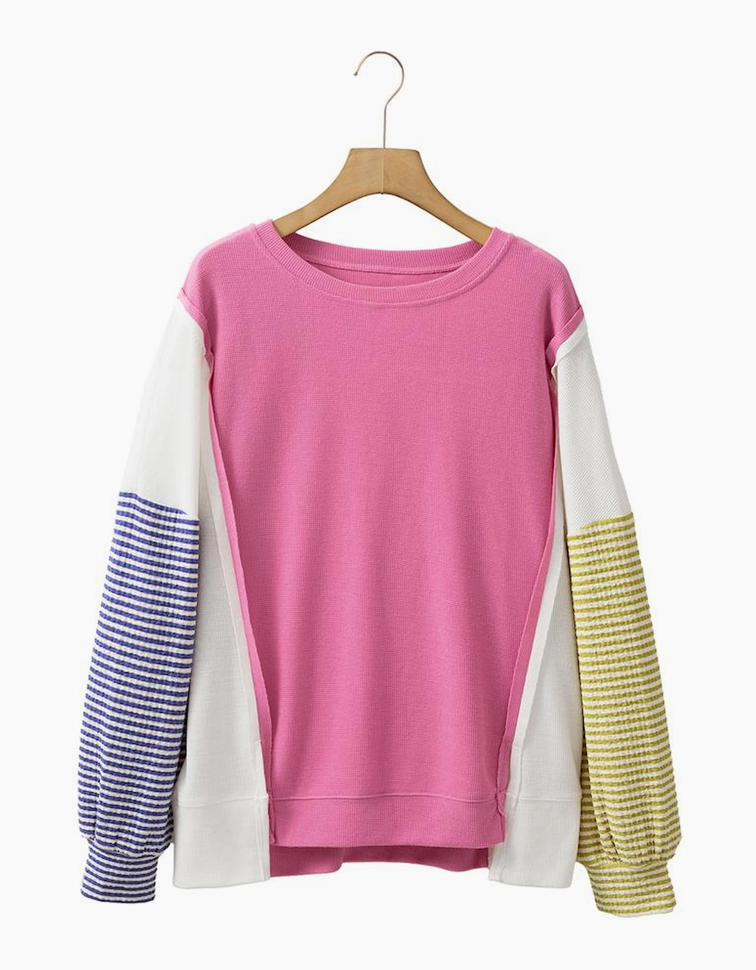 Sachet Pink Exposed Seam Striped Color Block Patchwork Long Sleeve Top