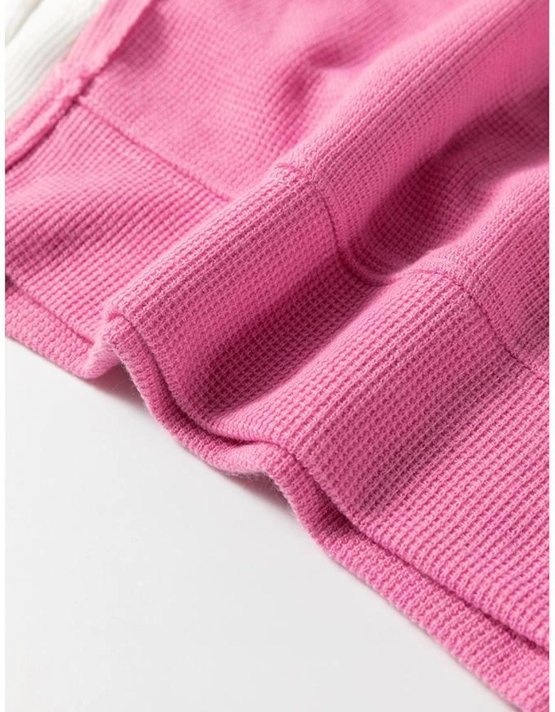 Sachet Pink Exposed Seam Striped Color Block Patchwork Long Sleeve Top