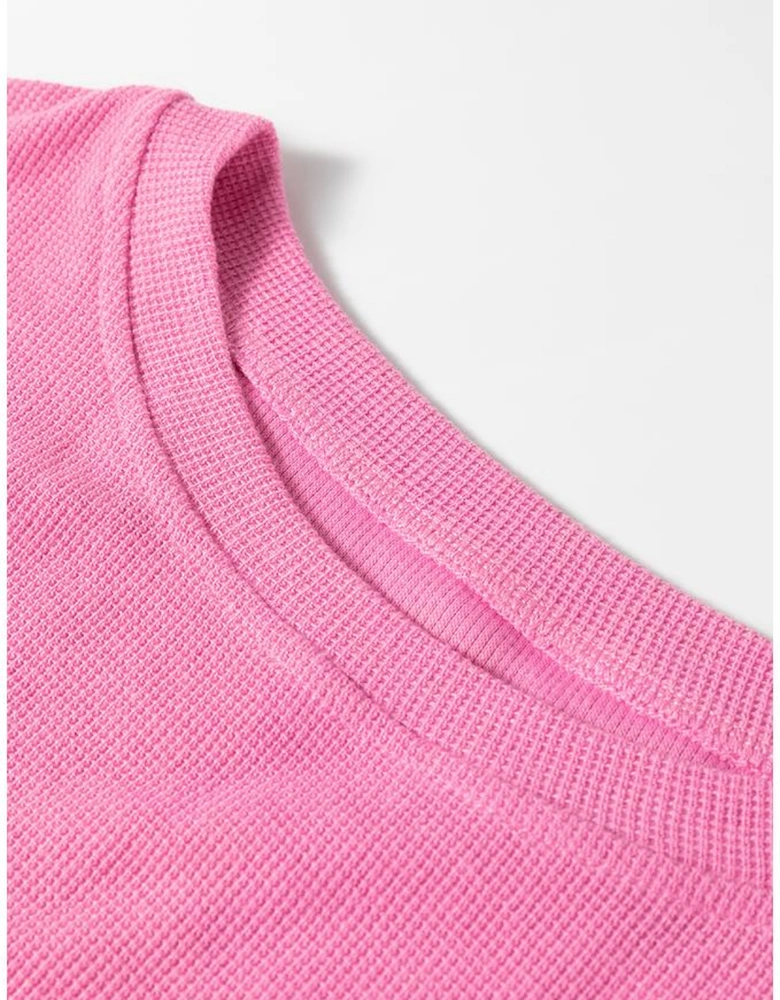 Sachet Pink Exposed Seam Striped Color Block Patchwork Long Sleeve Top