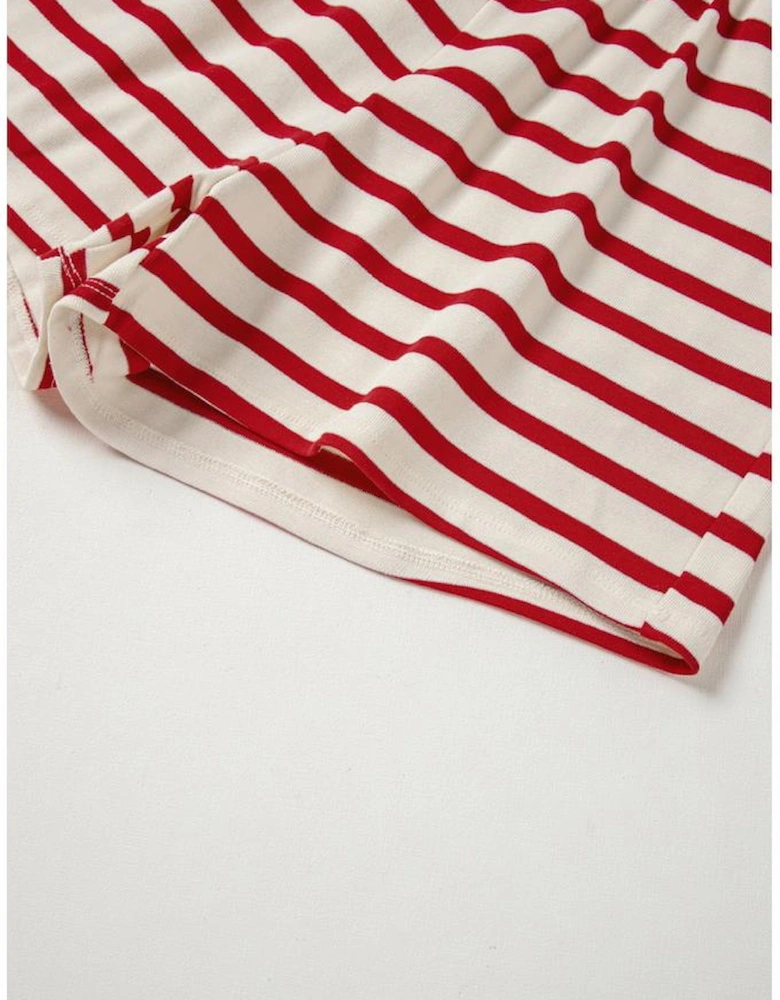 Red Stripe Lace-up Front Top and High Waist Shorts Set