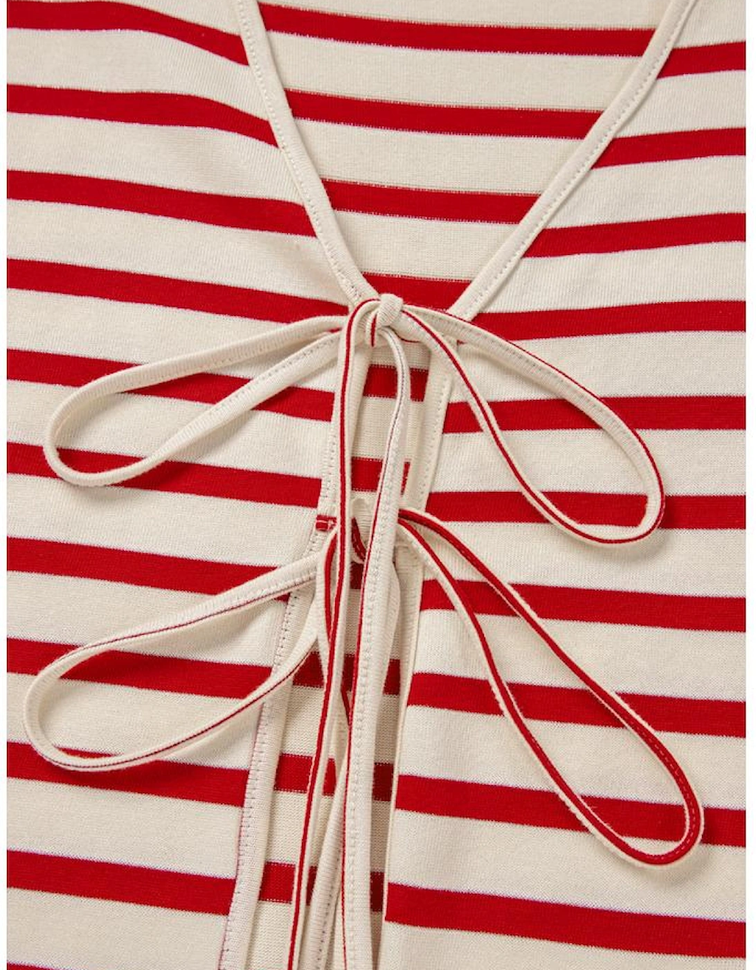 Red Stripe Lace-up Front Top and High Waist Shorts Set