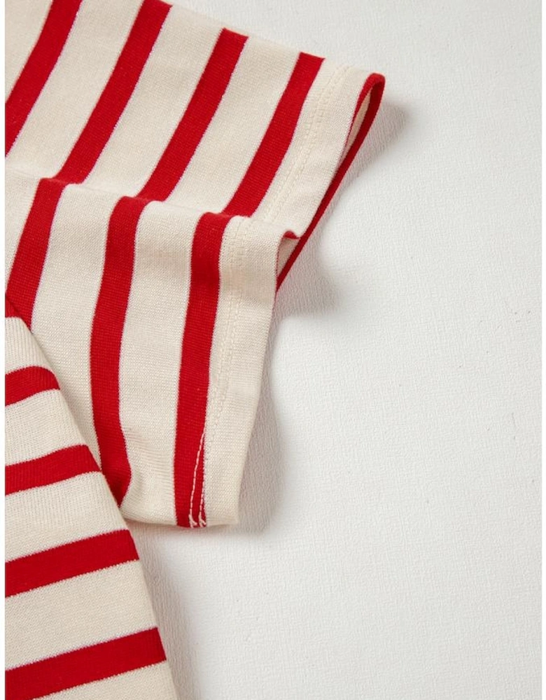 Red Stripe Lace-up Front Top and High Waist Shorts Set