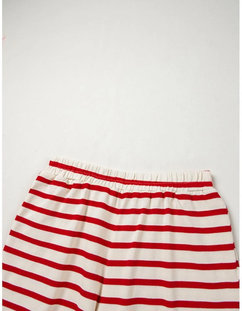 Red Stripe Lace-up Front Top and High Waist Shorts Set