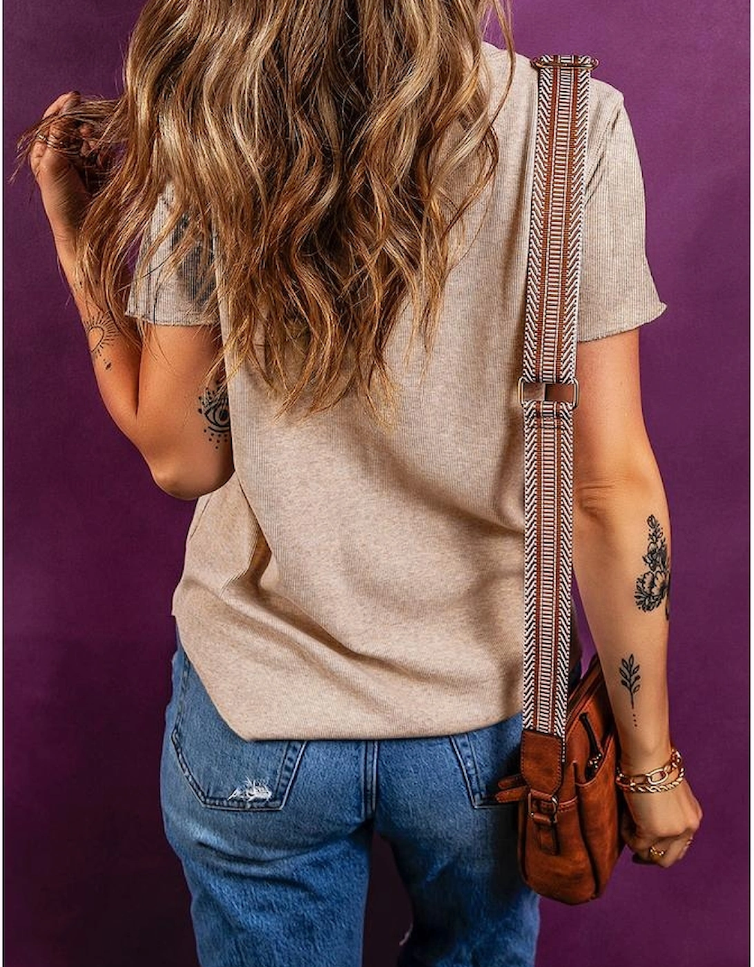 Oatmeal Short Sleeve Half Button Ribbed Knit Top, 13 of 12