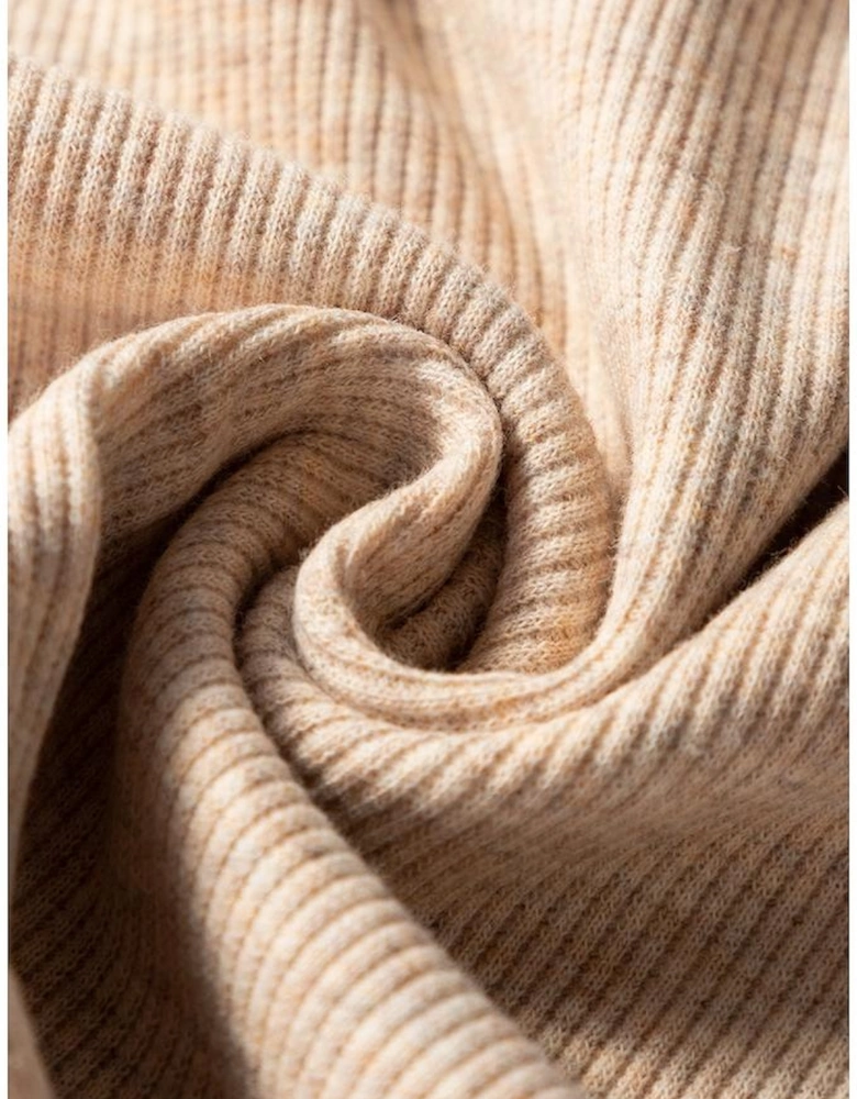 Oatmeal Short Sleeve Half Button Ribbed Knit Top