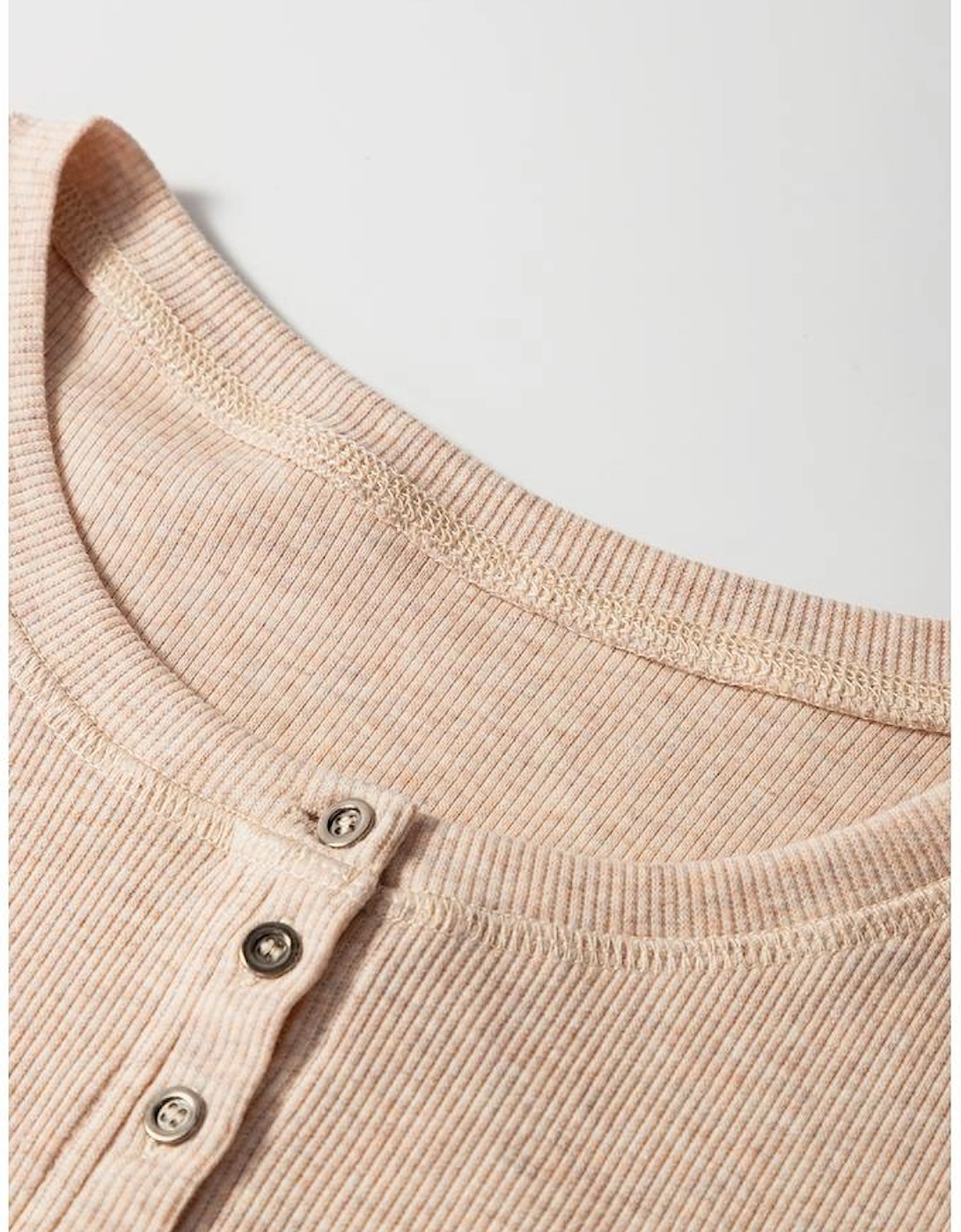 Oatmeal Short Sleeve Half Button Ribbed Knit Top