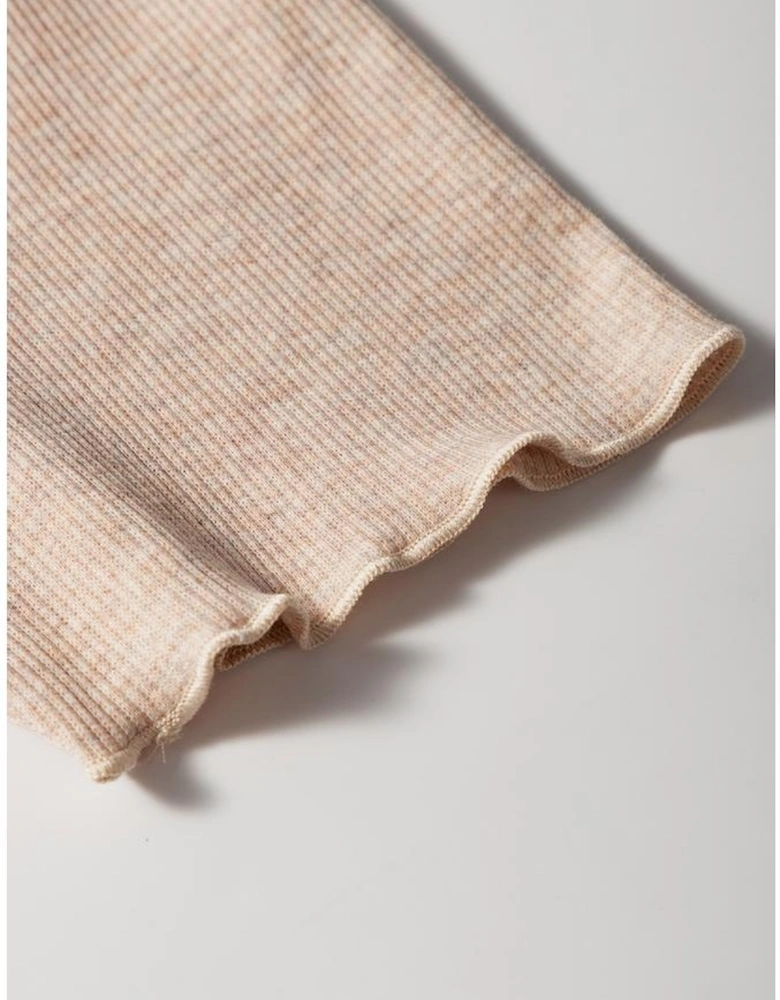 Oatmeal Short Sleeve Half Button Ribbed Knit Top