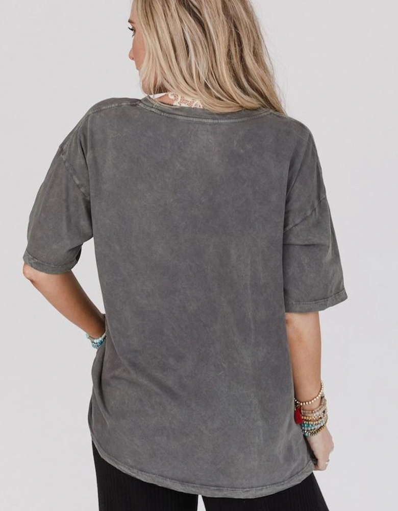 Dark Grey Kindness Butterflies Graphic Mineral Wash Loose Tee
