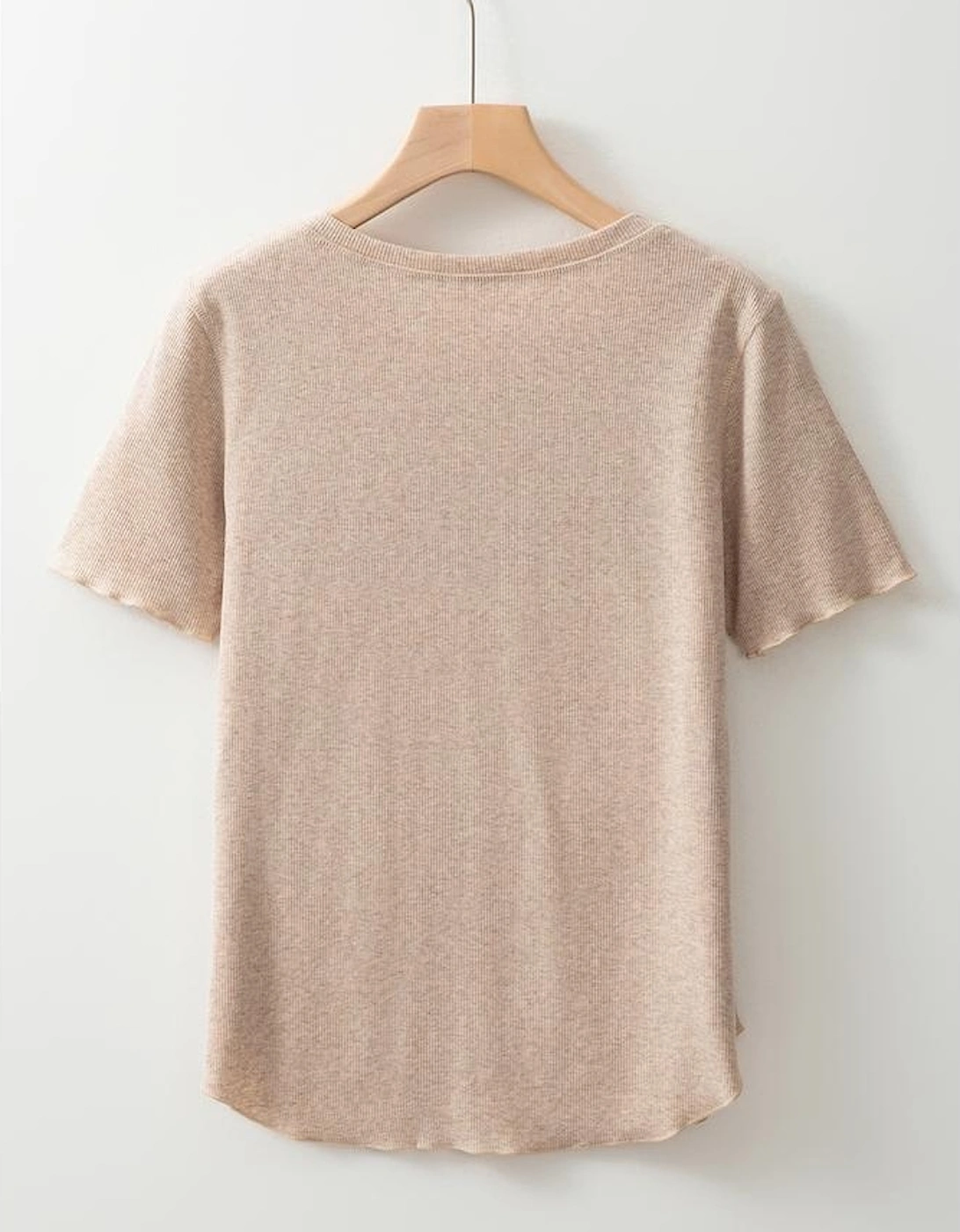 Oatmeal Short Sleeve Half Button Ribbed Knit Top