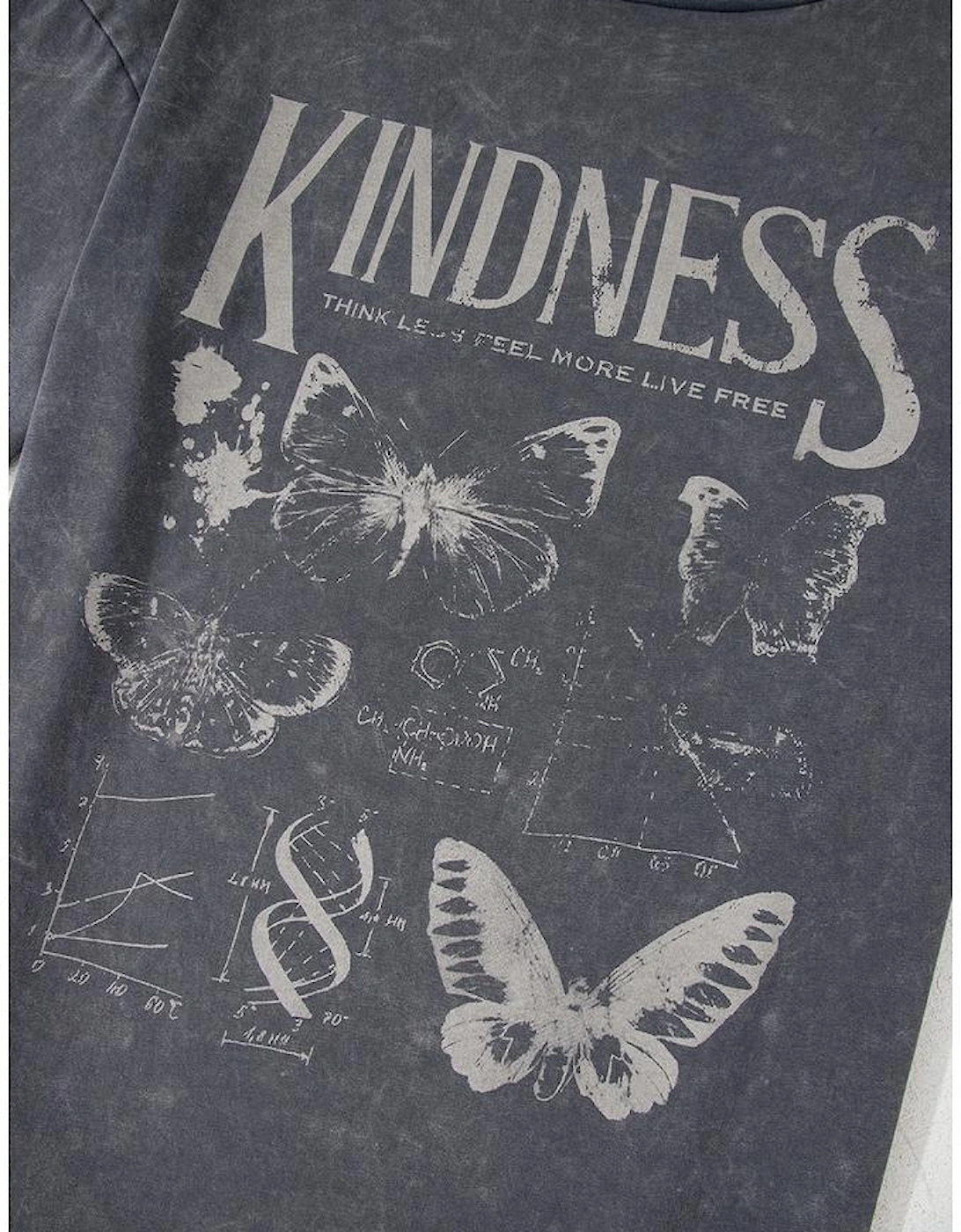 Dark Grey Kindness Butterflies Graphic Mineral Wash Loose Tee