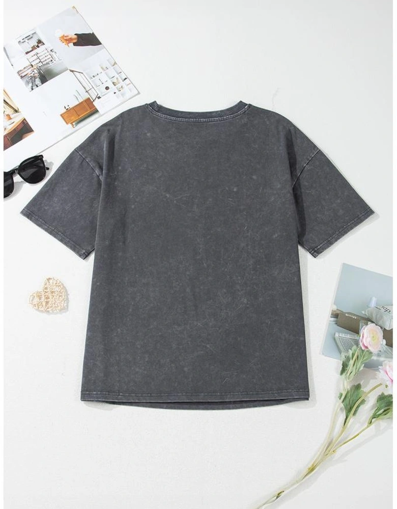 Dark Grey Kindness Butterflies Graphic Mineral Wash Loose Tee