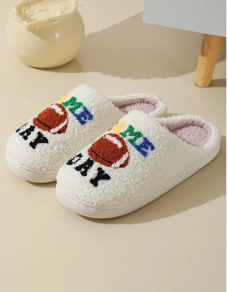 White GAME DAY Rugby Football Plush Slippers