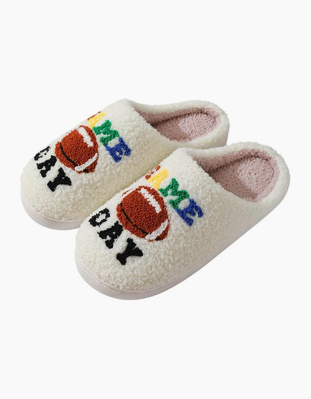 White GAME DAY Rugby Football Plush Slippers