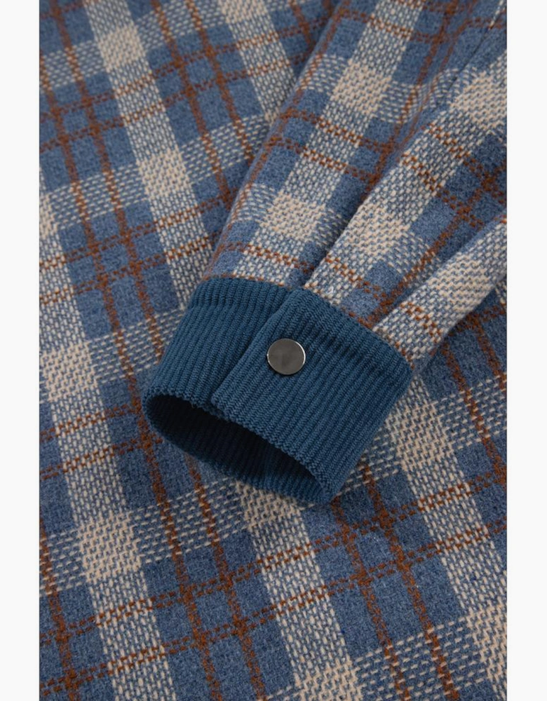 Gray Plaid Corduroy Patchwork Collared Zip Up Snap Button Jacket