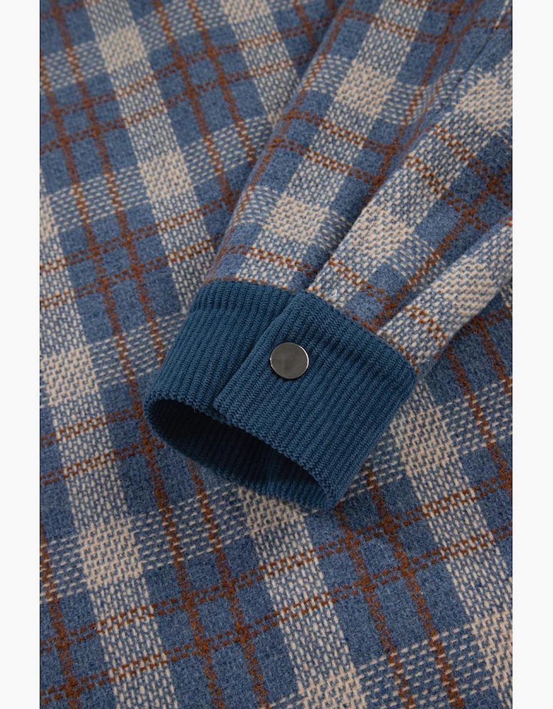 Gray Plaid Corduroy Patchwork Collared Zip Up Snap Button Jacket