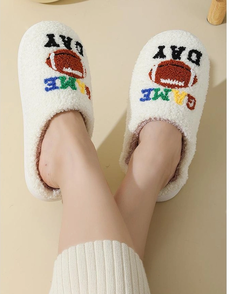 White GAME DAY Rugby Football Plush Slippers