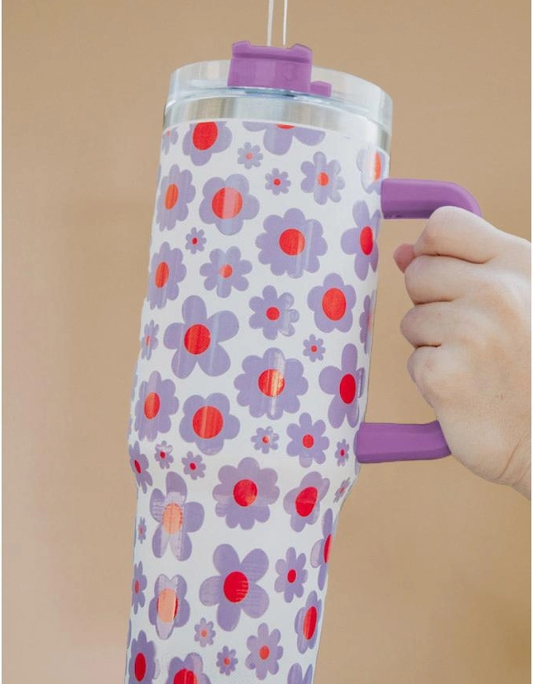 Orchid Petal Flower Print Handle Stainless Steel Portable Cup