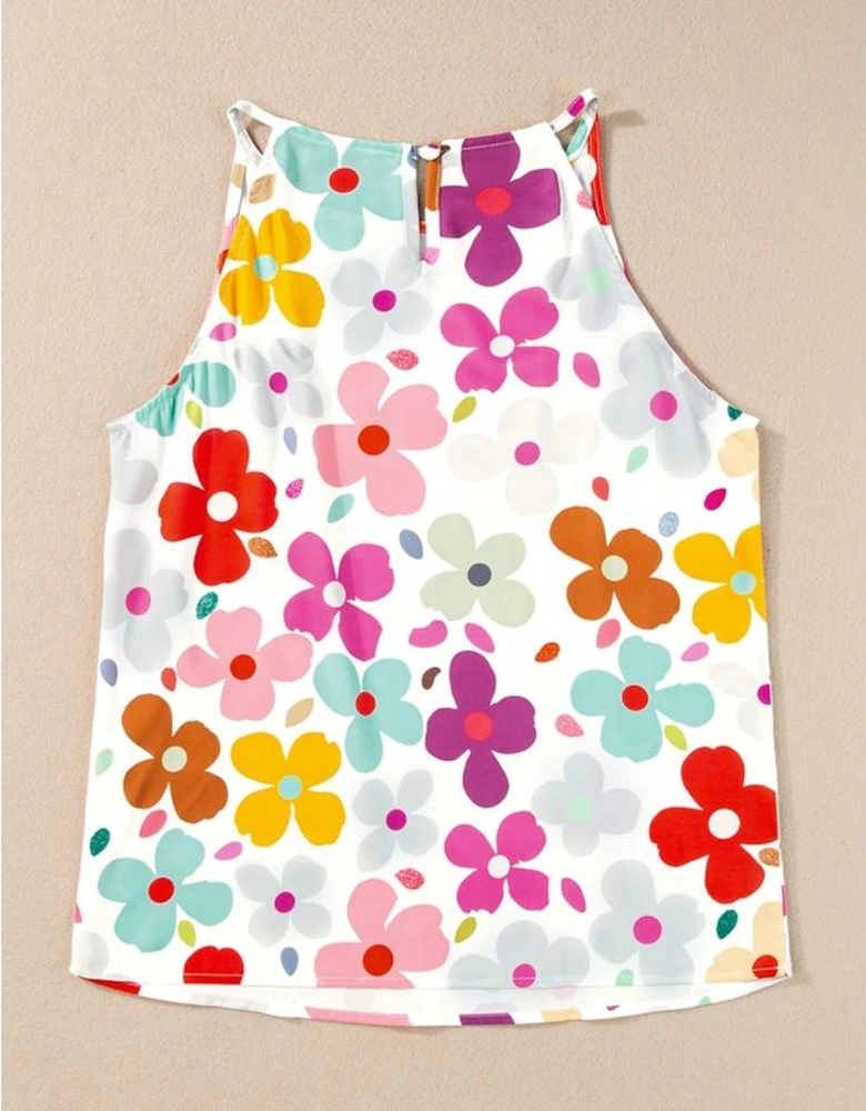 White Cute Floral Print Vest