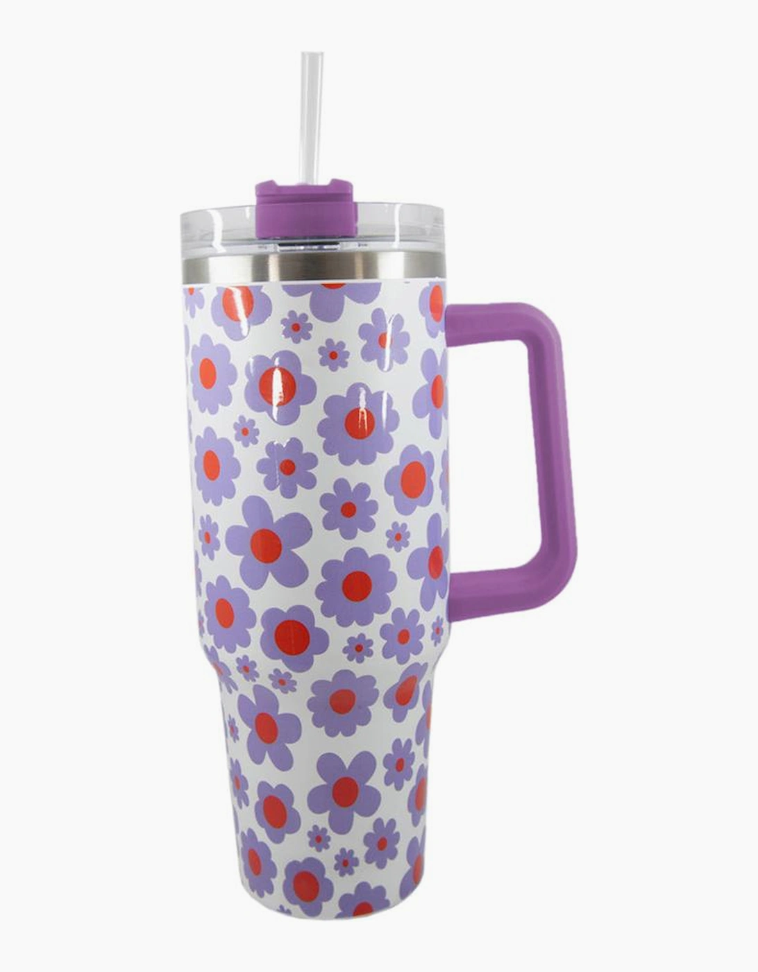 Orchid Petal Flower Print Handle Stainless Steel Portable Cup, 3 of 2