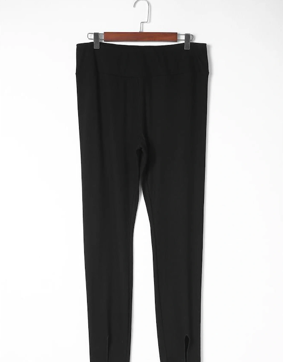 Black Rib Knit High Waist Slit Leggings