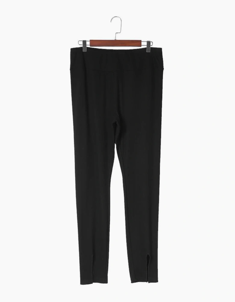 Black Rib Knit High Waist Slit Leggings