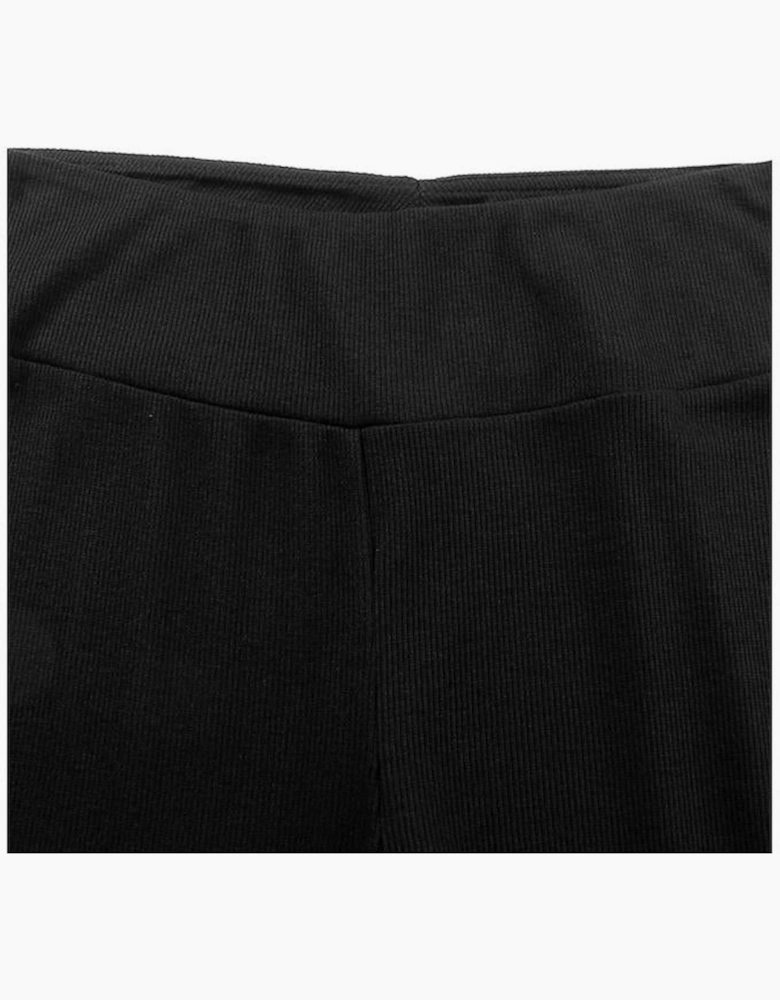 Black Rib Knit High Waist Slit Leggings