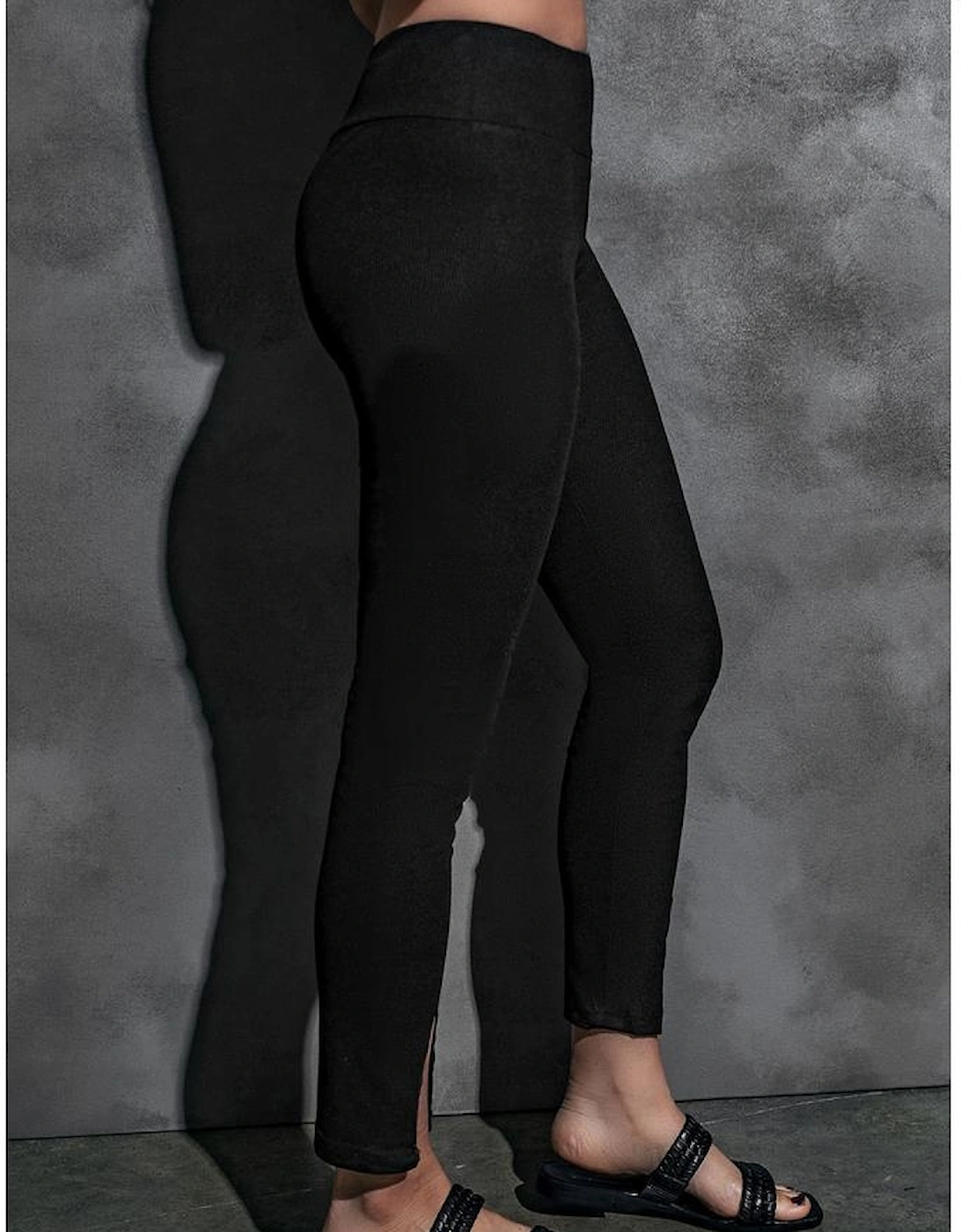 Black Rib Knit High Waist Slit Leggings