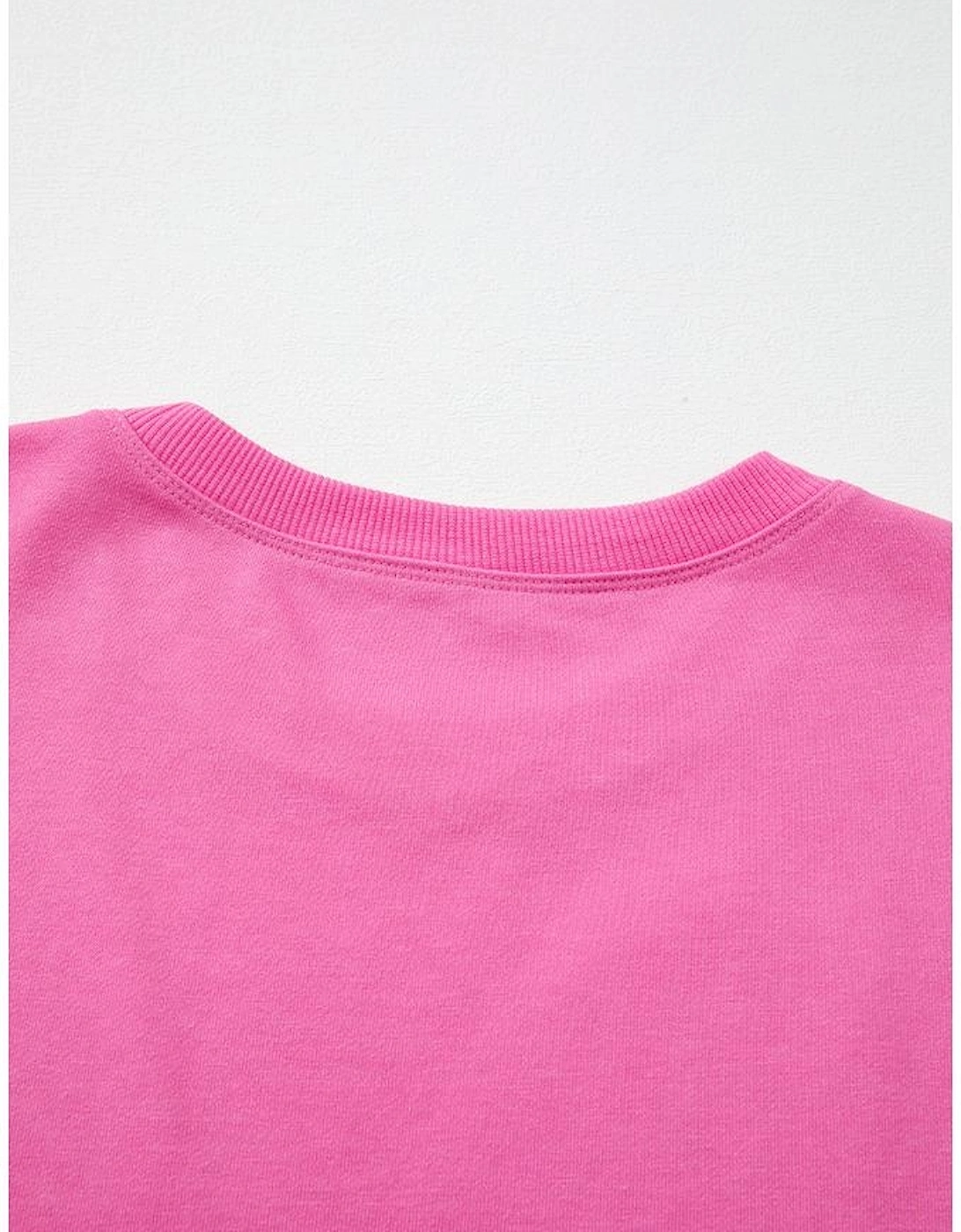 Sachet Pink Contrast Flower Drop Shoulder Loose T Shirt