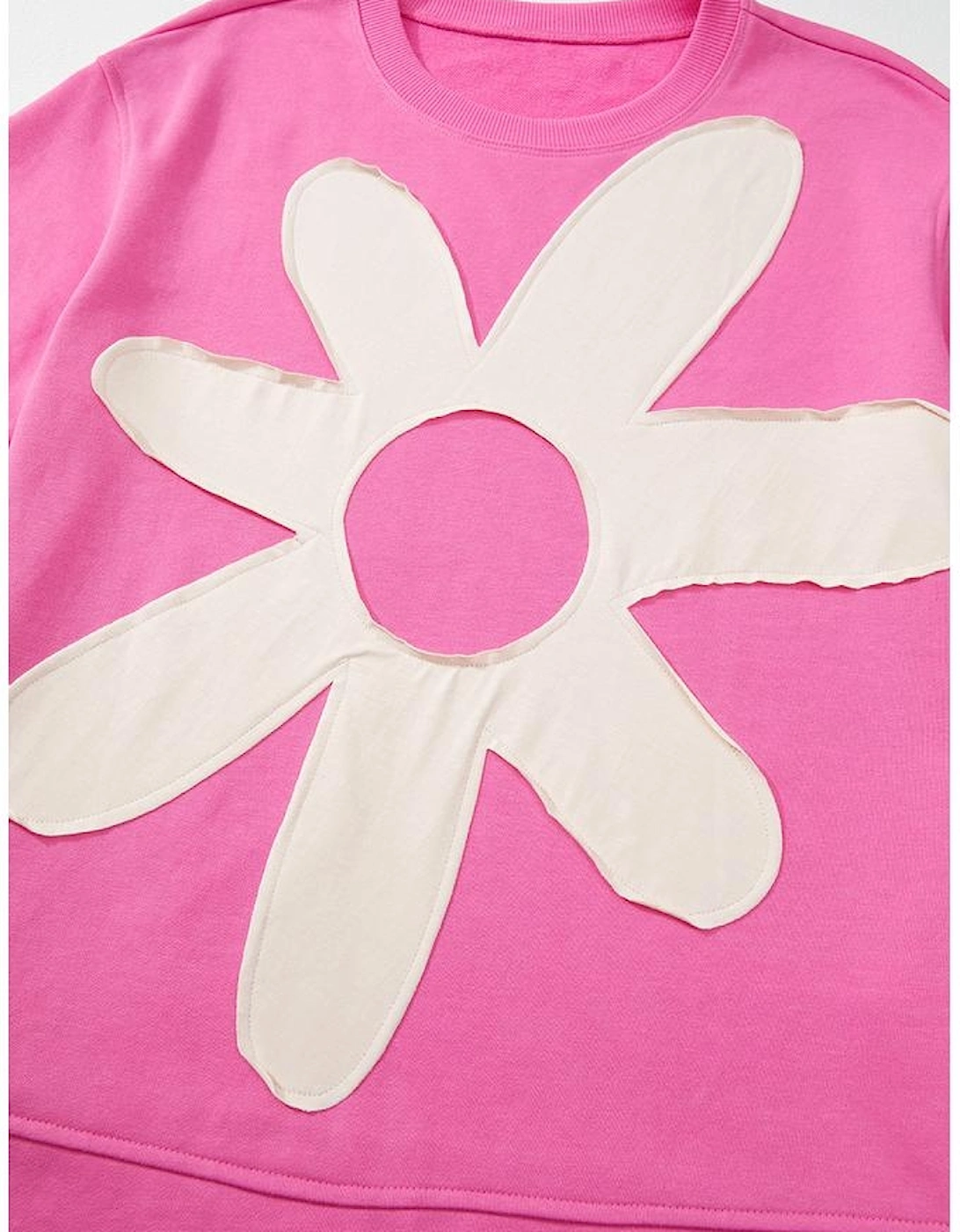 Sachet Pink Contrast Flower Drop Shoulder Loose T Shirt