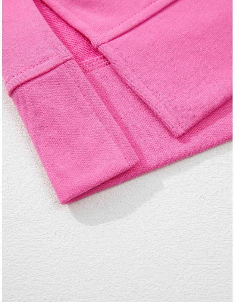 Sachet Pink Contrast Flower Drop Shoulder Loose T Shirt