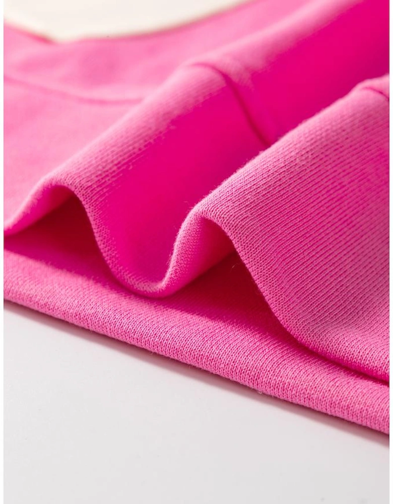 Sachet Pink Contrast Flower Drop Shoulder Loose T Shirt