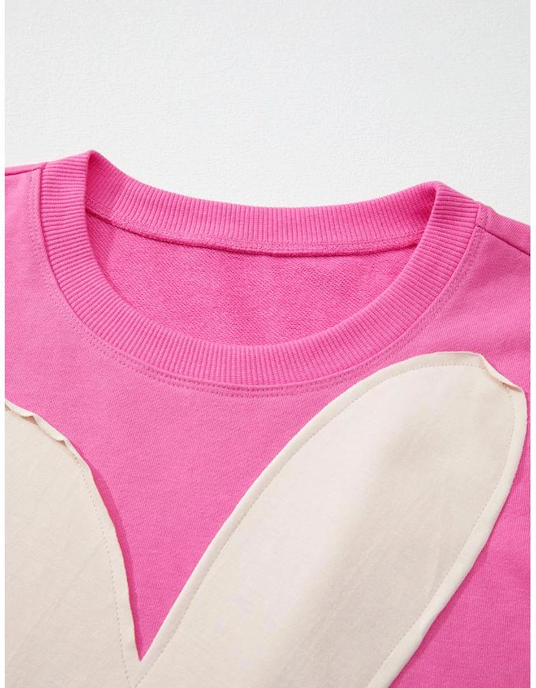 Sachet Pink Contrast Flower Drop Shoulder Loose T Shirt