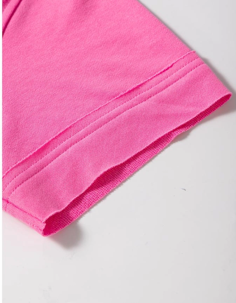 Sachet Pink Contrast Flower Drop Shoulder Loose T Shirt