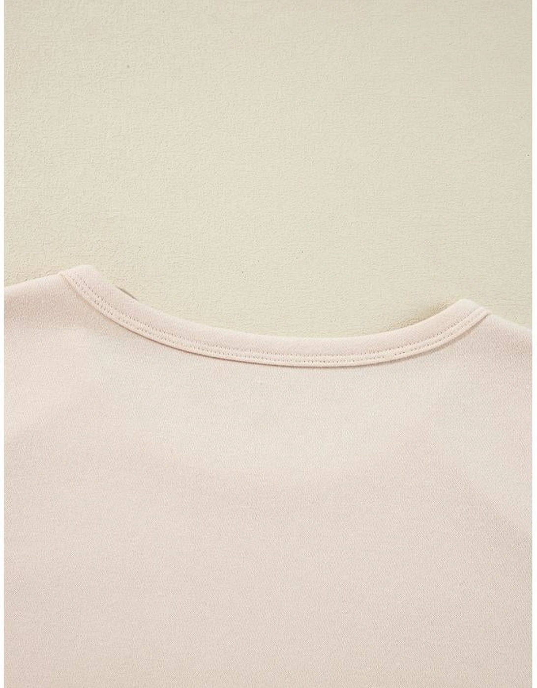 Beige Flower Patch Graphic Exposed Seam Wide Sleeve Top