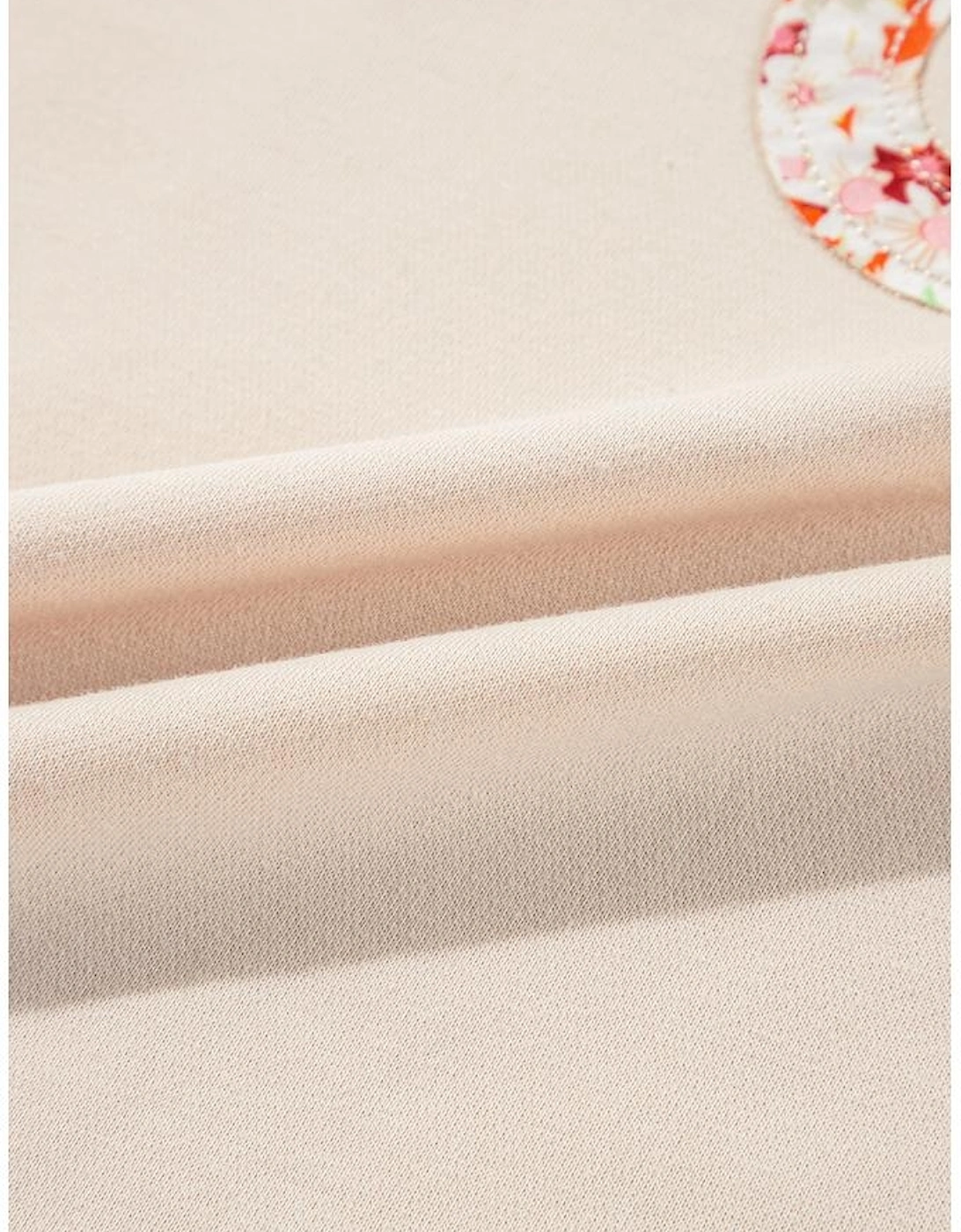 Beige Flower Patch Graphic Exposed Seam Wide Sleeve Top