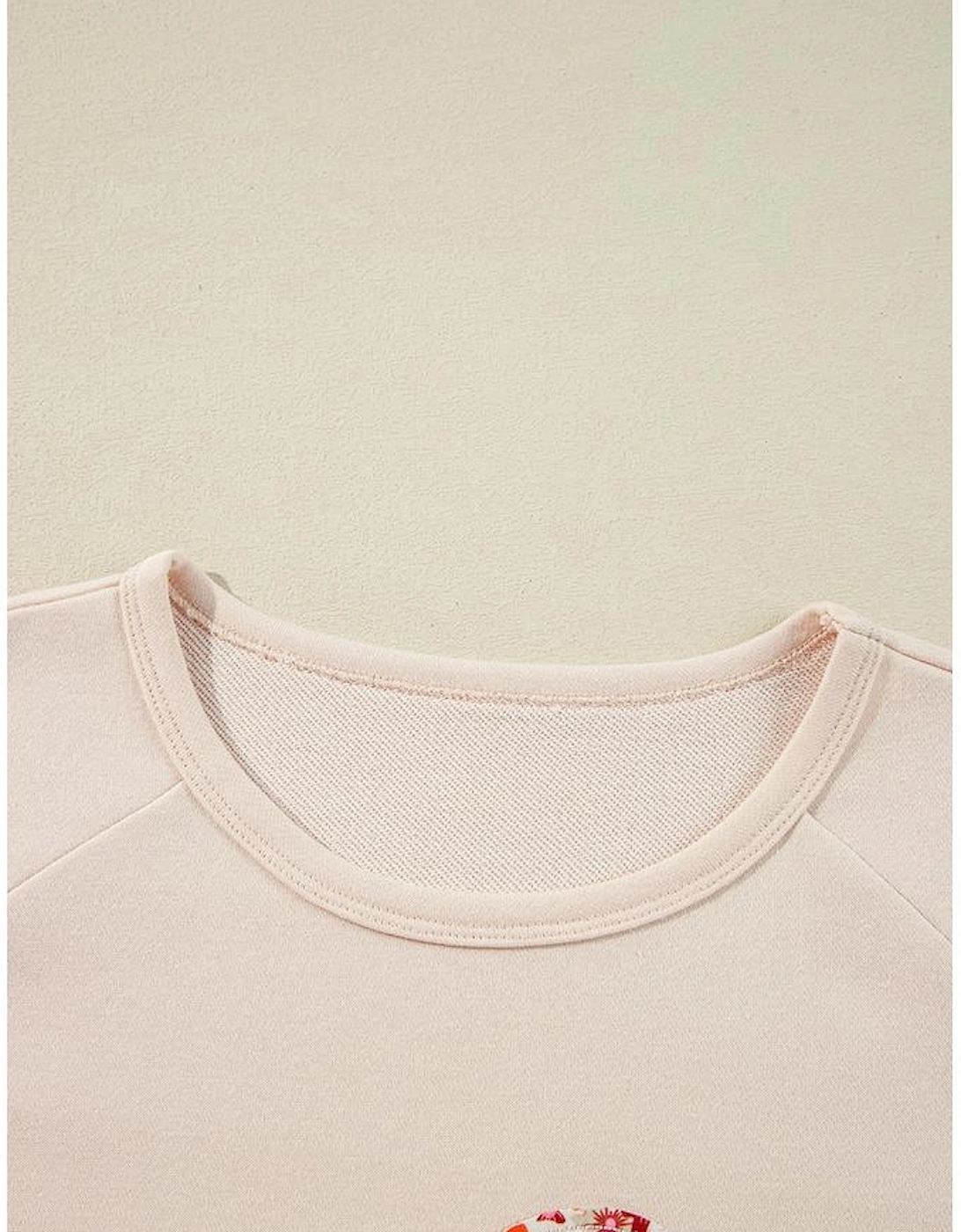 Beige Flower Patch Graphic Exposed Seam Wide Sleeve Top