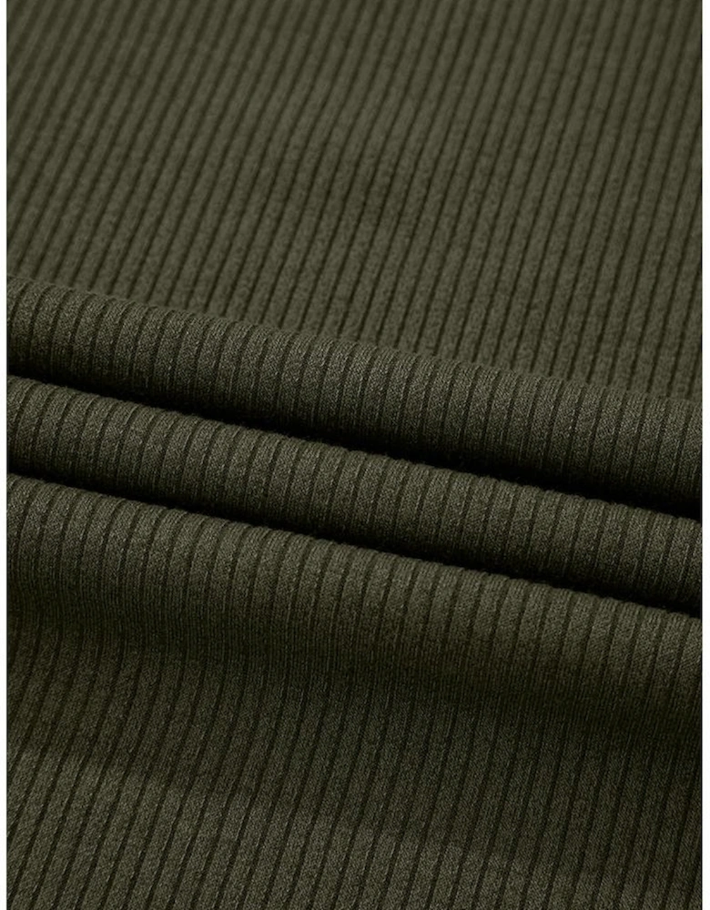 Jungle Green Ribbed Side Slit Ruched Slim Fit Long Sleeve Mini Dress