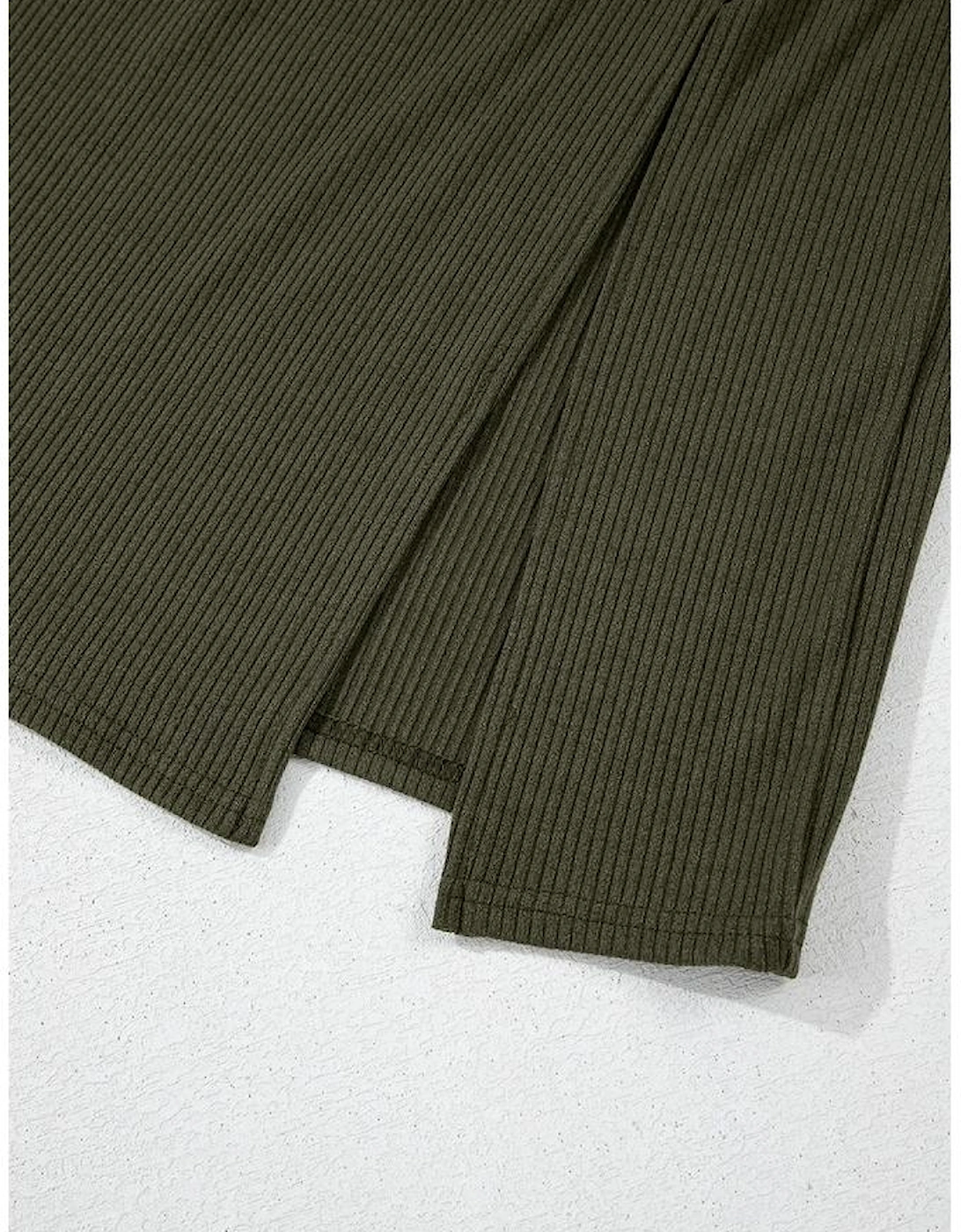 Jungle Green Ribbed Side Slit Ruched Slim Fit Long Sleeve Mini Dress